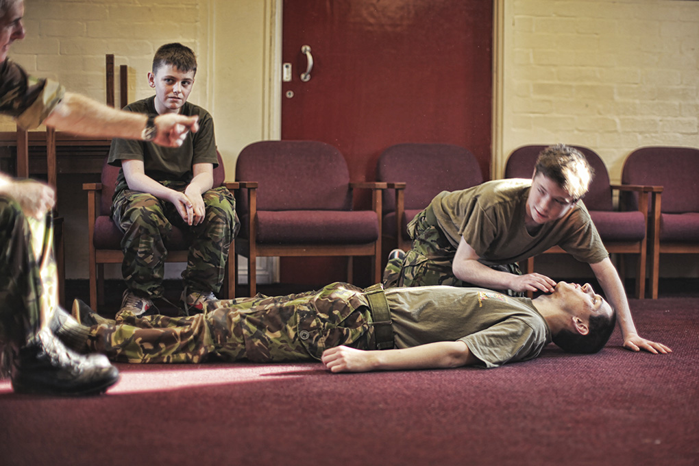 Cadets practise the recovery position 