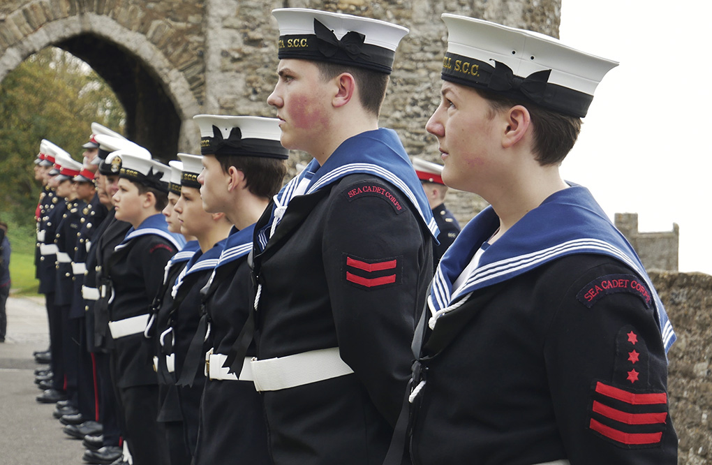 Cadets stand in a row for inspection at Dover Castle