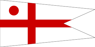 Commodores pennant shows a white flag with a red cross and a red circle in the top left corner