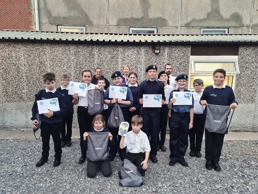 Junior cadets with their certificates for the Earthshot Challenge