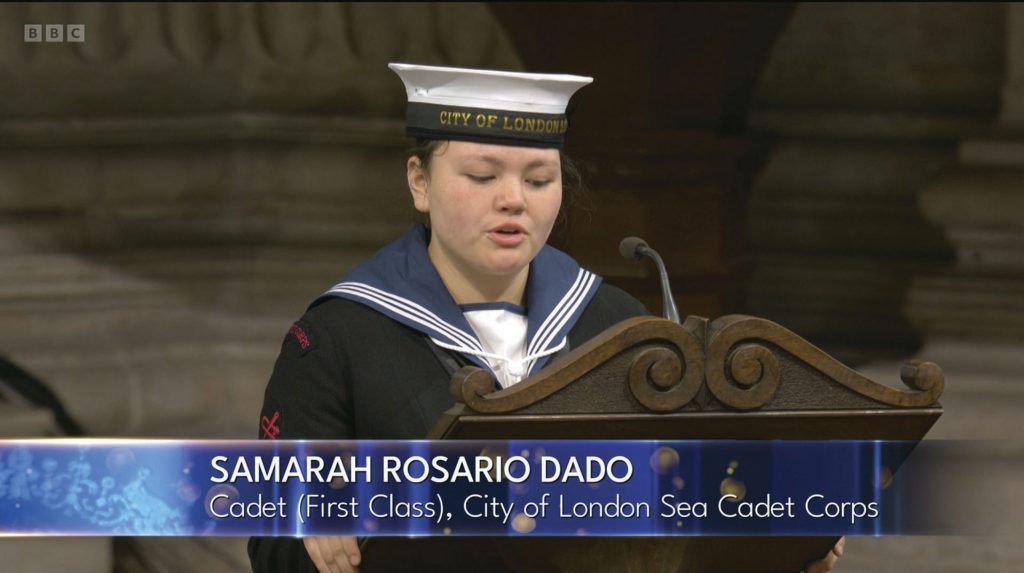 Cadet doing a reading in St Paul's