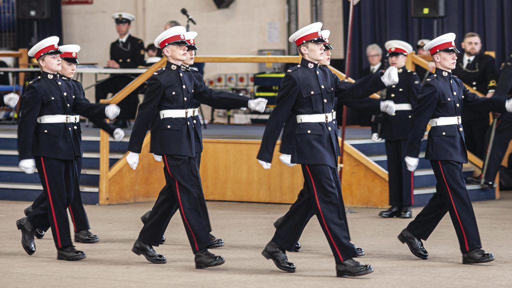 Cadets marching at the drill and piping competition