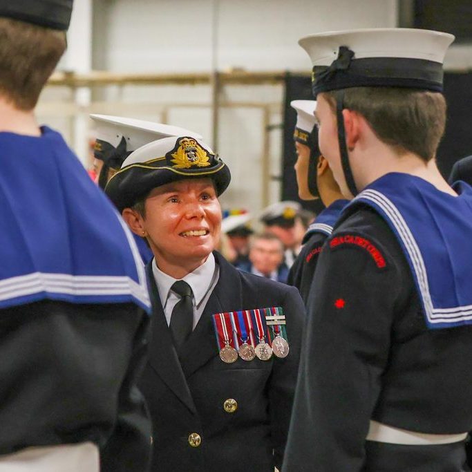 Captain Hannah meeting cadets in Lisburn