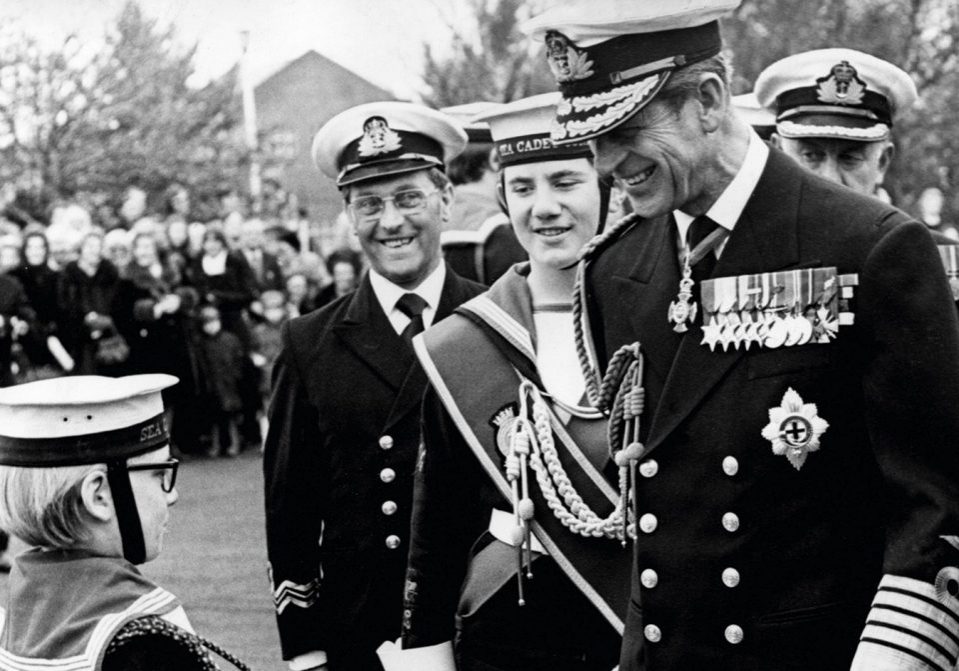 Prince Philip, Duke of Edinburgh, inspecting the Royal Guard of Sea Cadets at the Knightsbridge TAVR Drill Hall - The little drummer boy talks to the Duke (Photo by NCJ Archive/Mirrorpix/Mirrorpix via Getty Images)