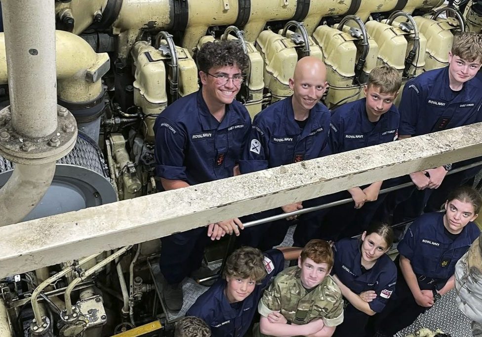 Offshore cadets explore the engine room of a Trinity House vessel