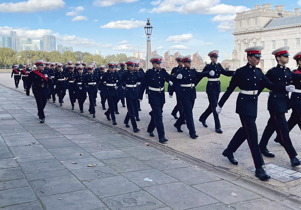 Cadets march in a Trafalgar Day parade in London