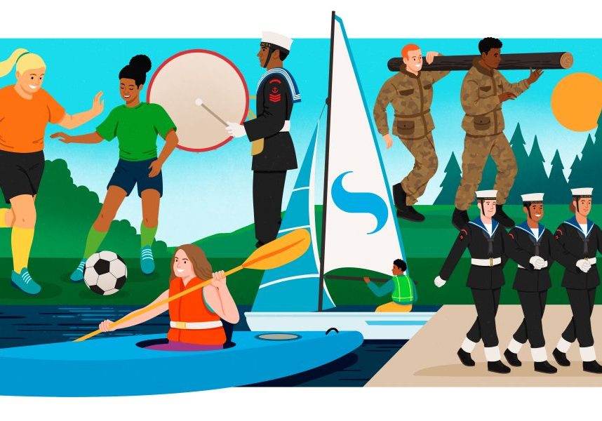 illustration collage showing cadets taking part in the different competitions